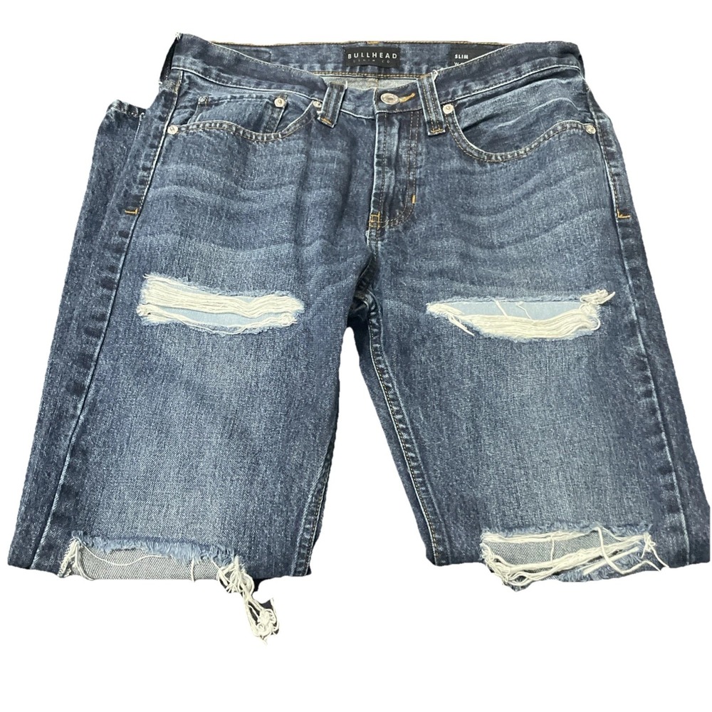 Bullhead Men's Size 31x30 Blue Slim Leg Distressed Cotton Blend Dark Denim Jeans